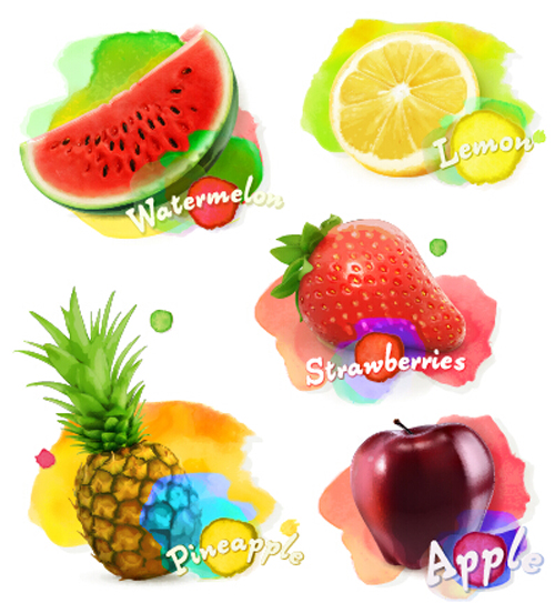 Watercolor fresh fruits set 01 vector