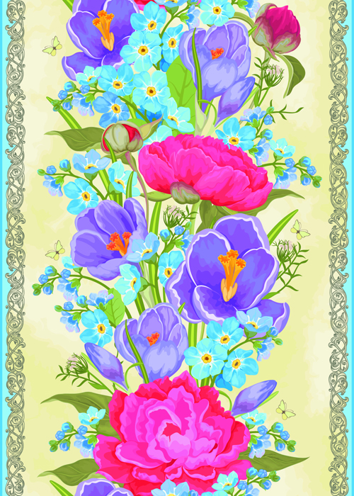Vintage flower and frames vector 02