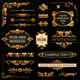 Golden calligraphic ornaments with labels vector 04