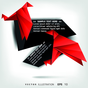 Origami bird and Text boxes vector 03