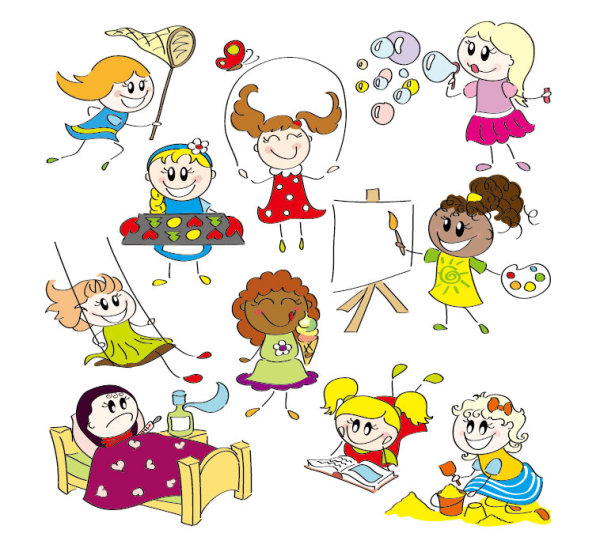 cartoon child elements Illustration vector 02
