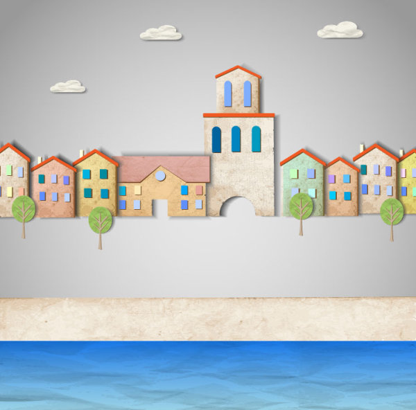 Set of Puzzle House vector background 01