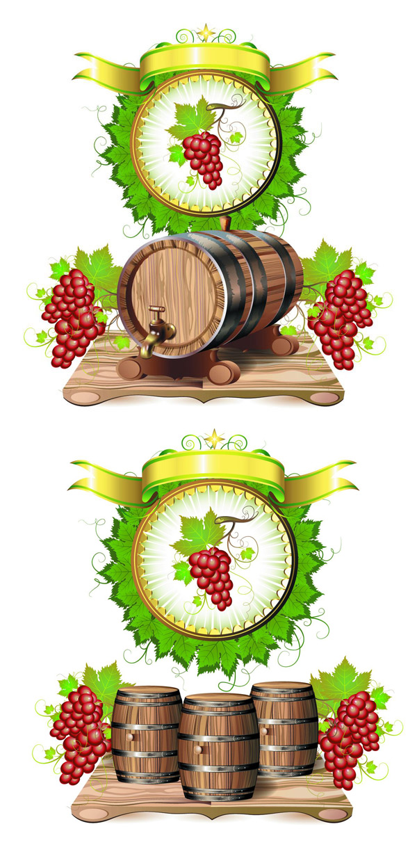 wine production wine brewing vector material wine ribbons fruit EPS format file barrel 