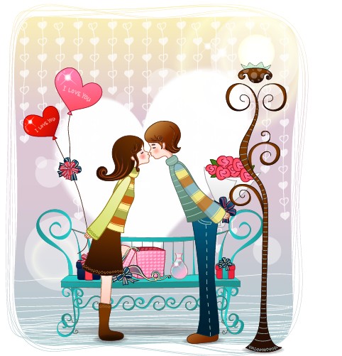 Elements of Romantic cartoon Lovers vector set 12