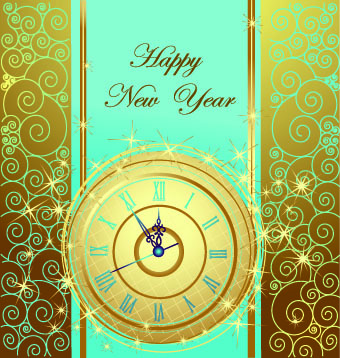 2014 New Year clock glowing background vector 02