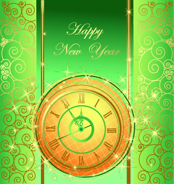 2014 New Year clock glowing background vector 04
