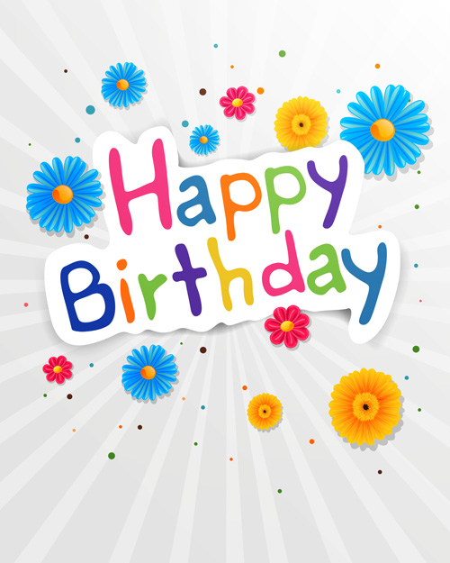 Cute flower with Happy birthday greeting cards vector 02