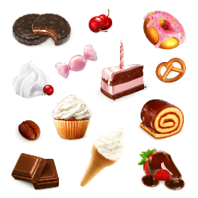 Dessert with cupcake and fruits vector 02