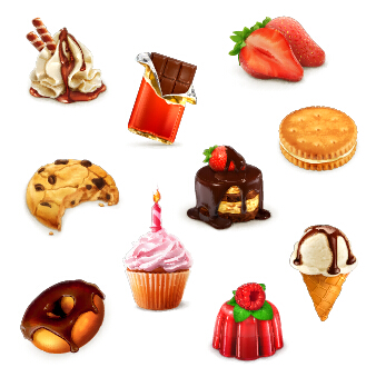 Dessert with cupcake and fruits vector 03