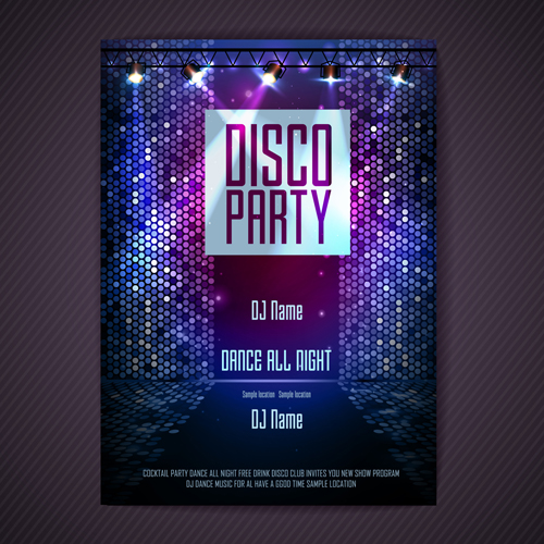 Disco party neon poster vector 01