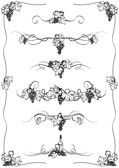 Elements of Grapes style Borders vector 01