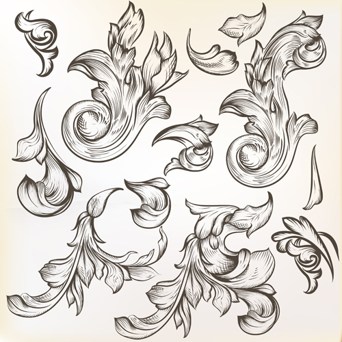 Floral swirl ornament design vector 02