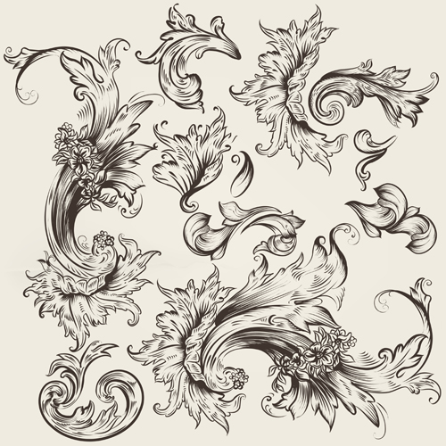 Floral swirl ornament design vector 03