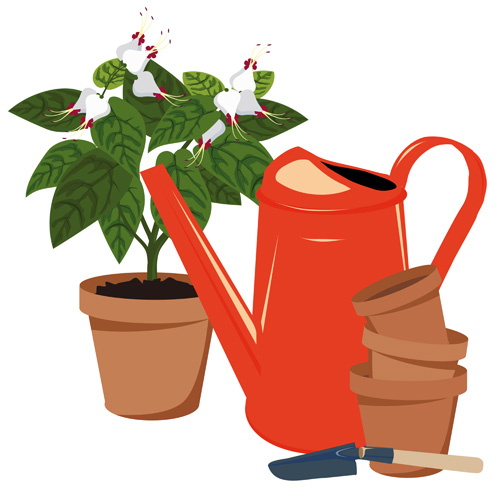 Flowerpot and flower vector set 03
