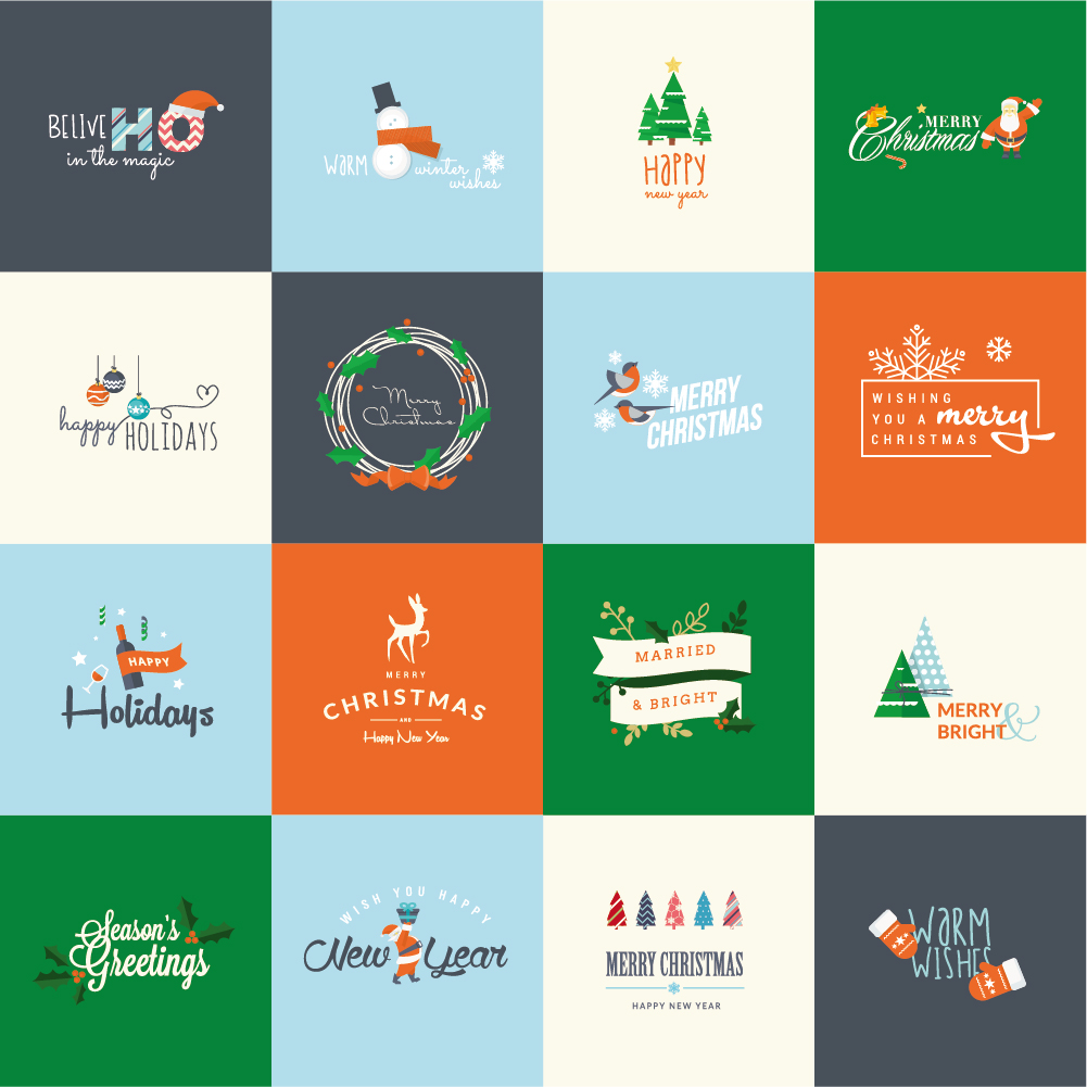Merry christmas with holiday logos vintage design vector