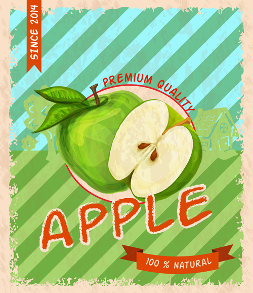 Retro fruit poster grunge style vector 01