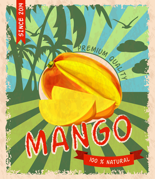 Retro fruit poster grunge style vector 04