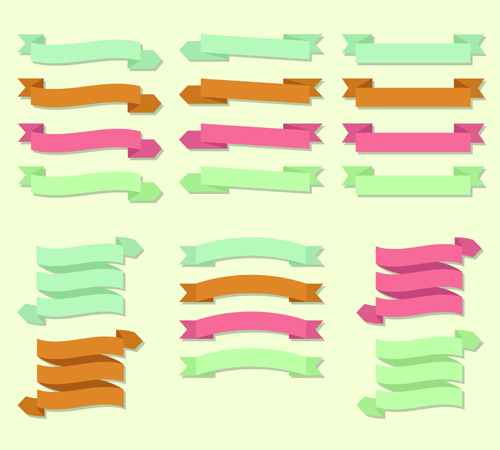 Set of ribbons banner vintege vectors 02