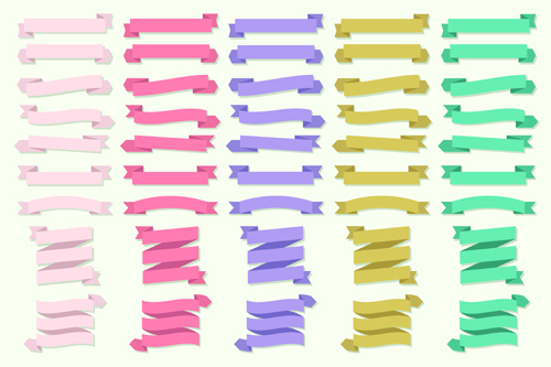 Set of ribbons banner vintege vectors 03