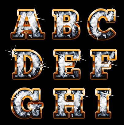 Shiny diamond with golden alphabet vectors 05