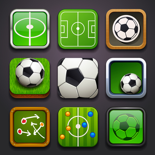 square soccer icons balls 