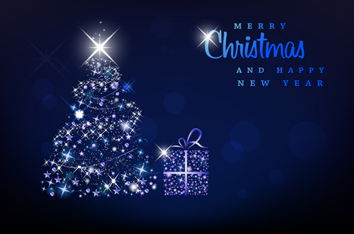 Blue Light Christmas Trees design vector 05