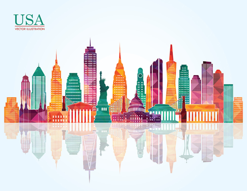 USA landmark building colored vector