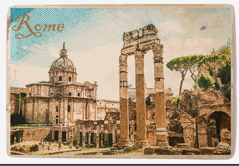 World famous buildings blur vector set 02