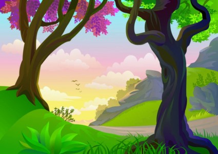 Cartoon natural landscape vectors material Cartoon natural landscape vectors material