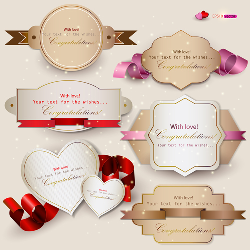 Set of Cute Gift cards vector 03