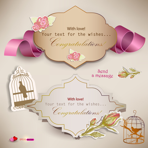 Set of Cute Gift cards vector 04