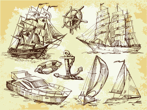 ships design elements vector set 04