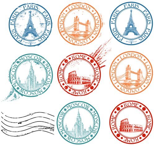 Vintage Travel stamps elements vector 03