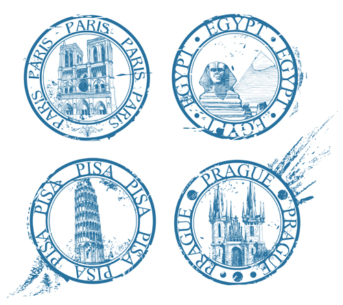 Vintage Travel stamps elements vector 04