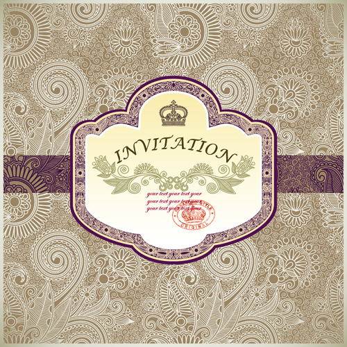 vintage Floral Invitations vector 03
