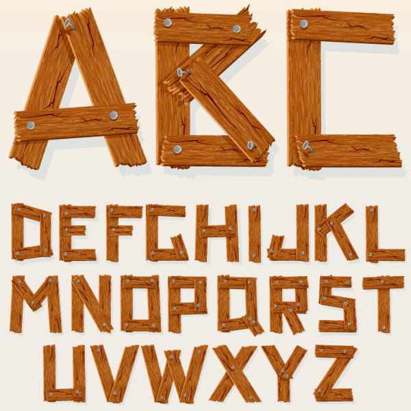 Excellent wooden alphabet design vector 01