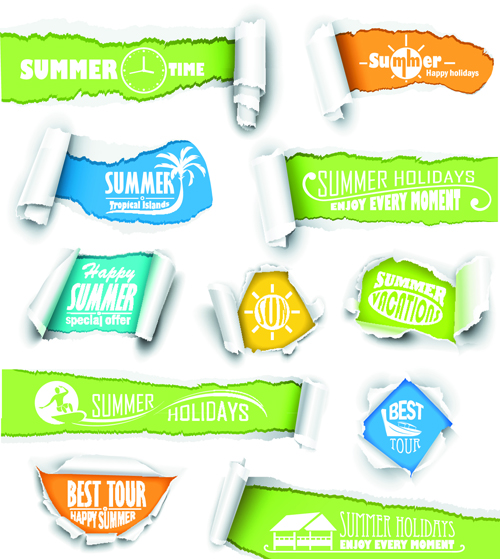 Banner torn paper design elements vector 05