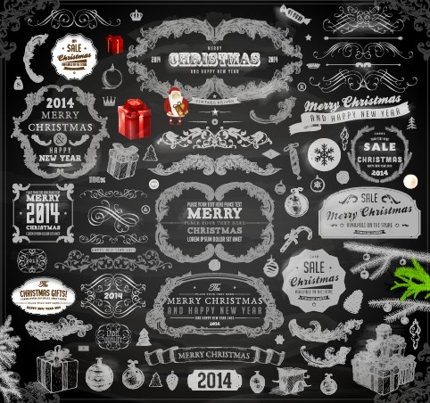 2014 Christmas black decoration and labels vector 03