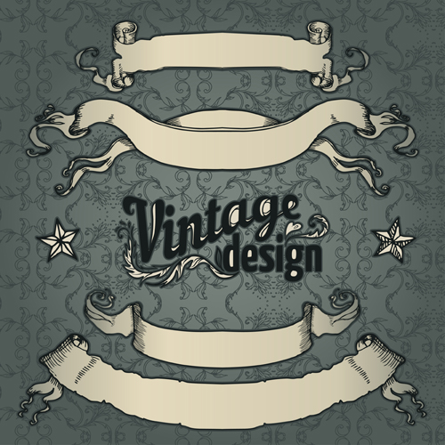 Classical styles ribbons vector set 01