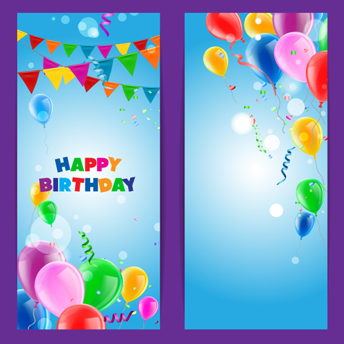 Confetti with colored balloons birthday banner vector 01