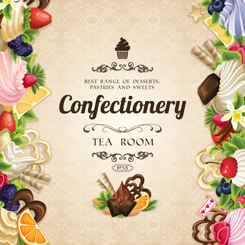 onery with sweet background vector 01 Creative confectionery with sweet background vector 01