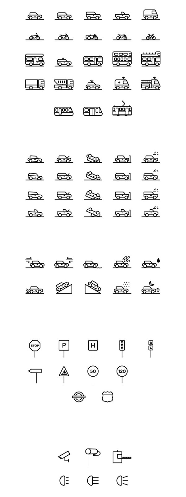 Creative outline transportation icons set