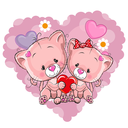 Cute cat with love elements vectors 01