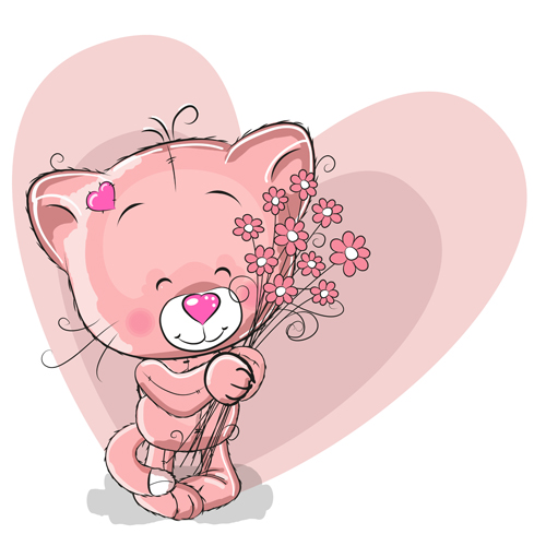 Cute cat with love elements vectors 02
