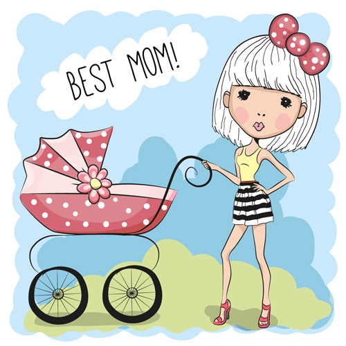 Design cute baby cards vectors set 12