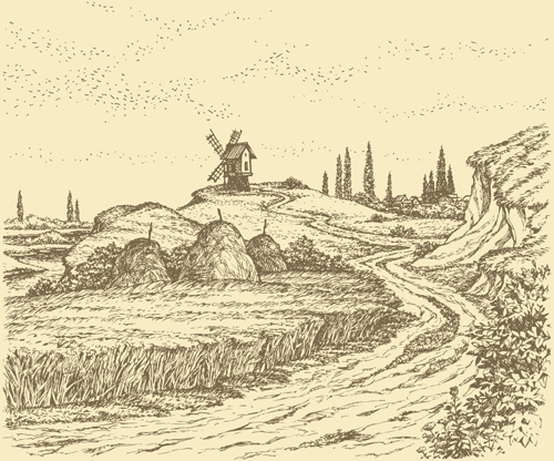 landscape drawing countryside 