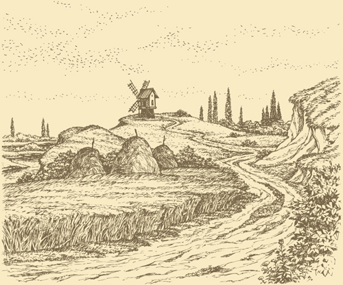 g landscape countryside vector set 04 Drawing landscape countryside vector set 04