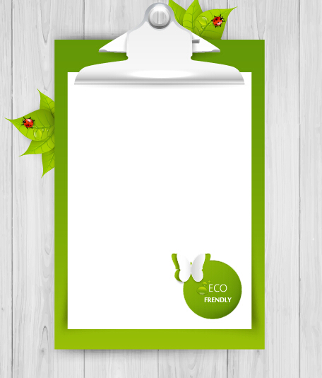 Eco notepad with wooden background vector