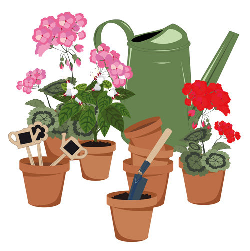 Flowerpot and flower vector set 01