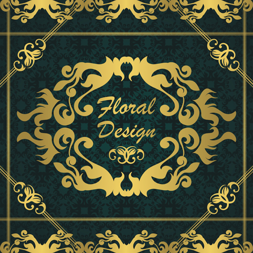 Gold floral design elements backgrounds vector
